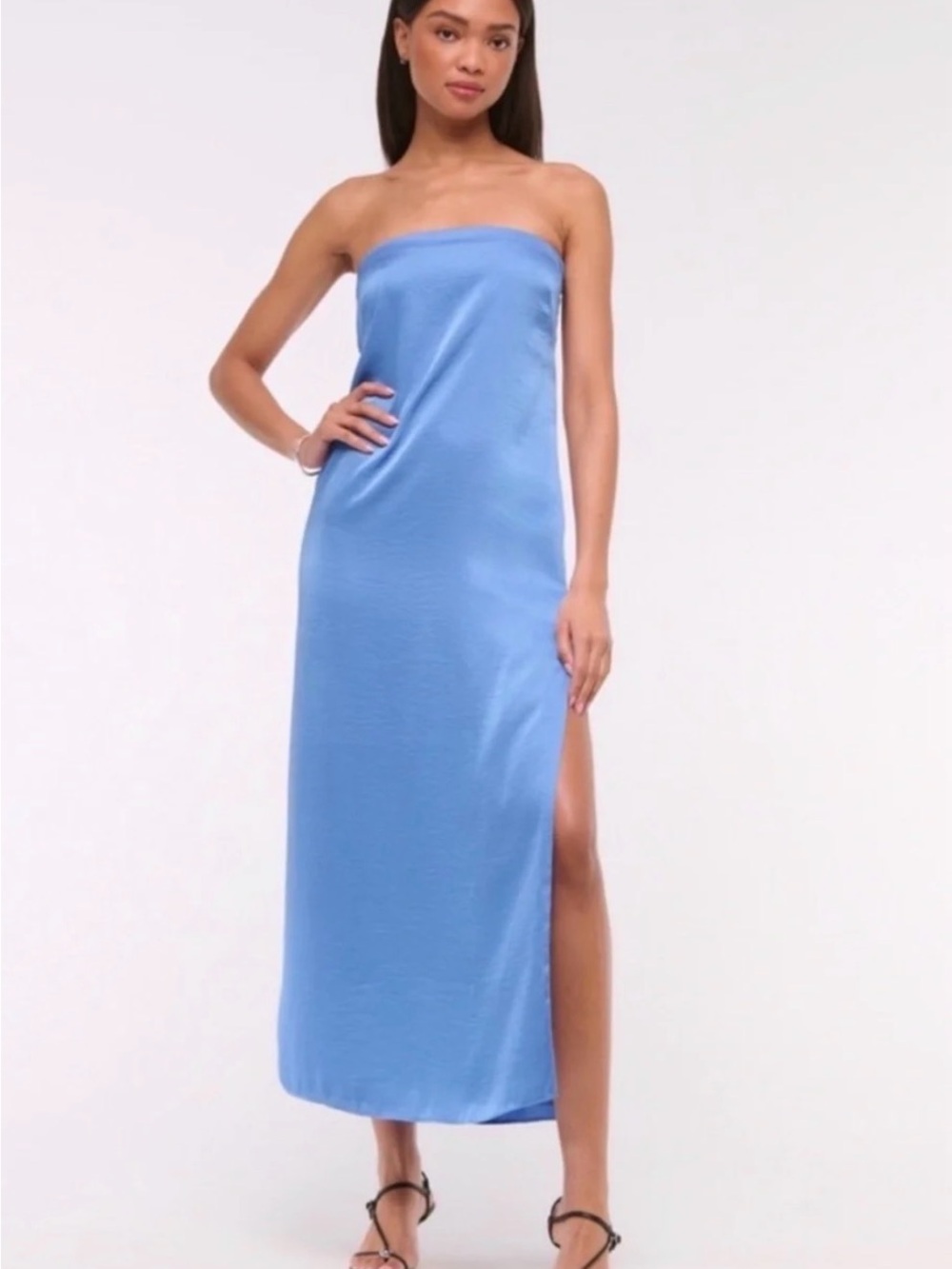 Abercrombie & Fitch Strapless Midi Dress in Sky Blue